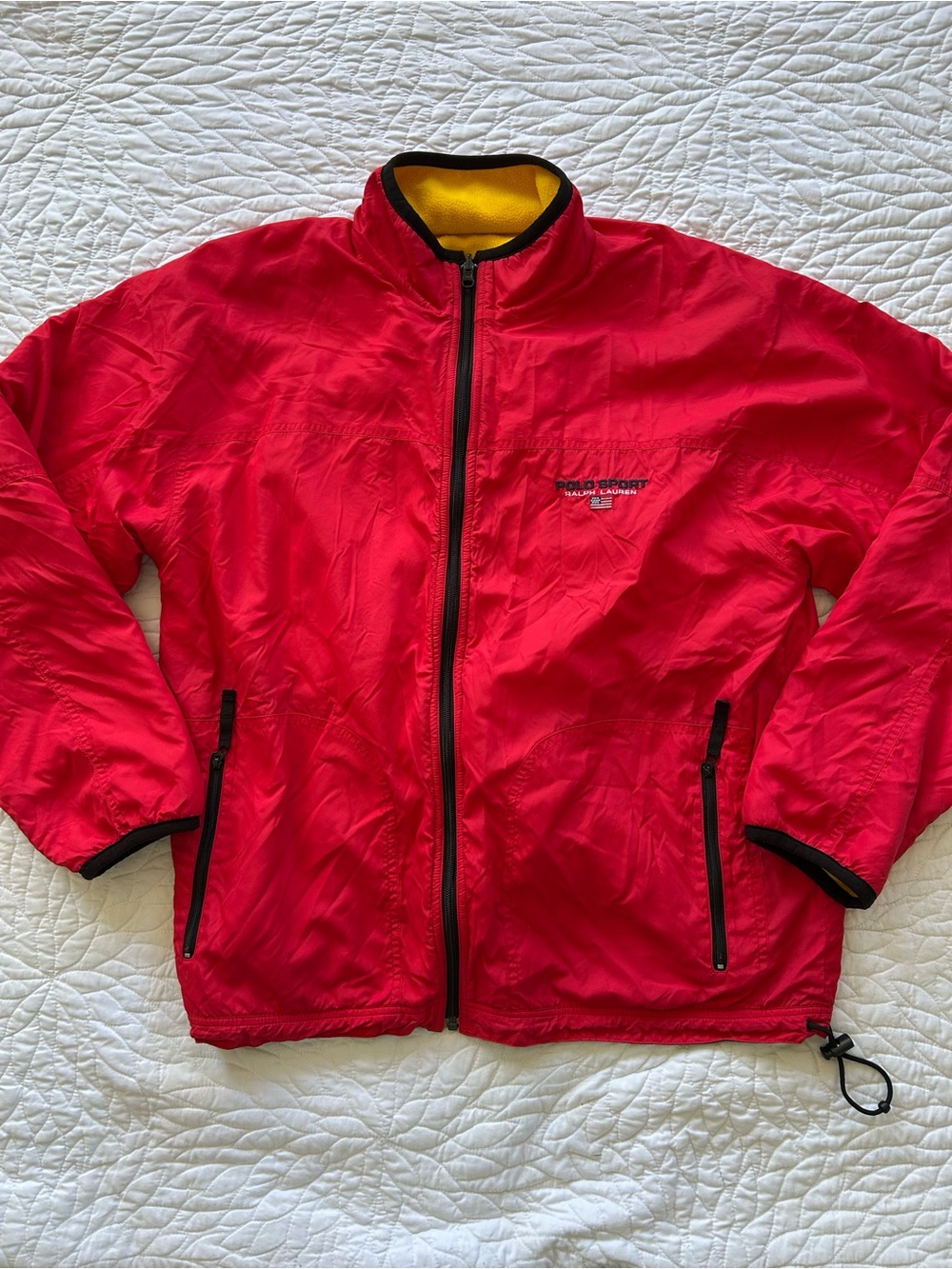 Vintage Polo Sport Ralph Lauren Reversible Jacket Red Yellow Fleece Full Zip